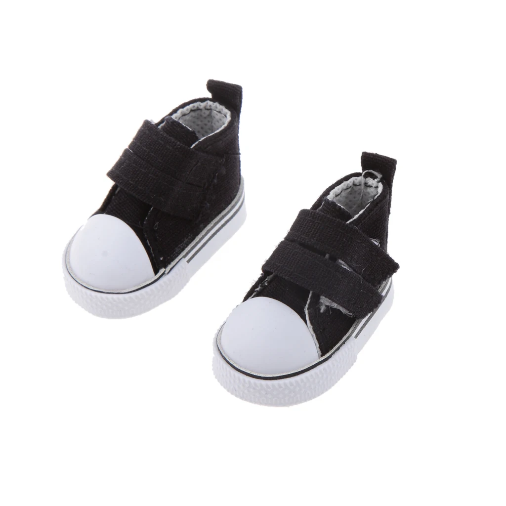 Pair of 4.8cm Canvas Touch Fastening High Top Shoes for 1/6 BJD Doll Black
