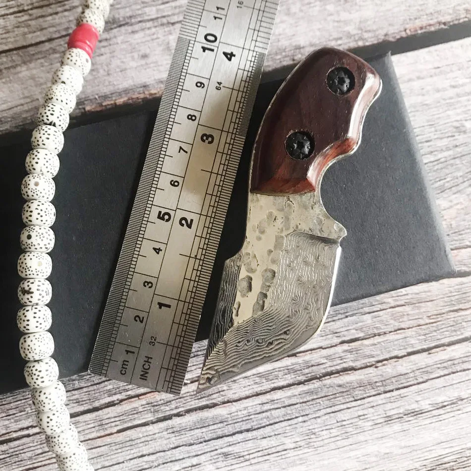 

Swayboo rosewood integrated Damascus steel mini straight knife camping outdoor patterned Damask steel sharp knife fixed blade