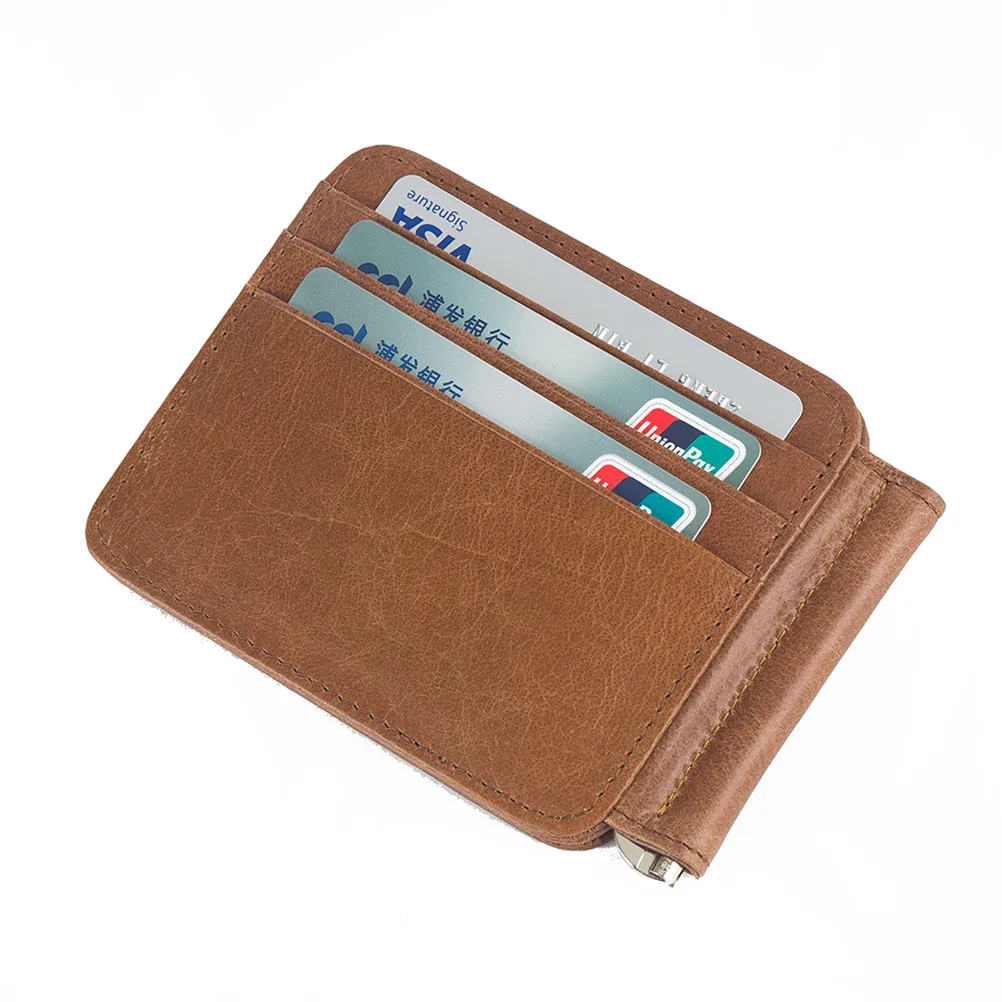 

Mens Stainless Steel Money Clip Card Wallet Male Men Genuine Leather Brown12 Card Pocket Coin Holder with RFID Case Protect Man