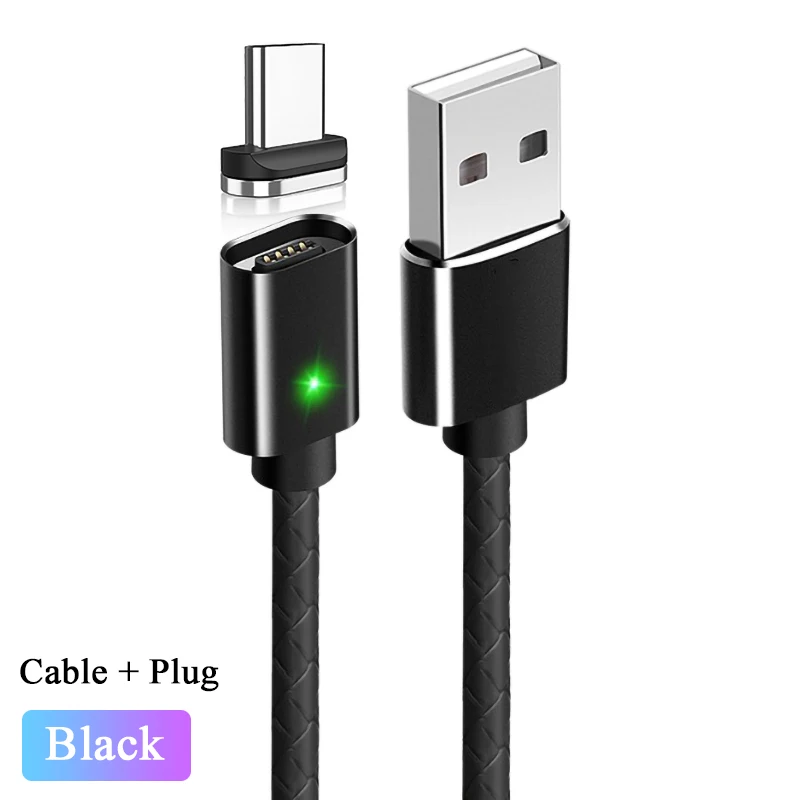 1 м Магнитный кабель Micro usb type-C кабель для iPhone Android 3A Быстрая зарядка USB C магнитное зарядное устройство для телефона samsung S10 Xiaomi 8 - Тип штекера: Black