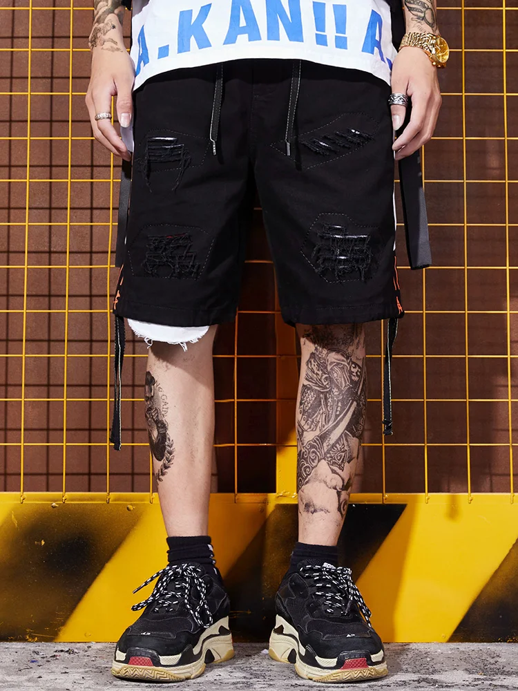 Хип-хоп, летняя уличная стирка, отверстия, нищие, Свободные повседневные шорты, уздечка