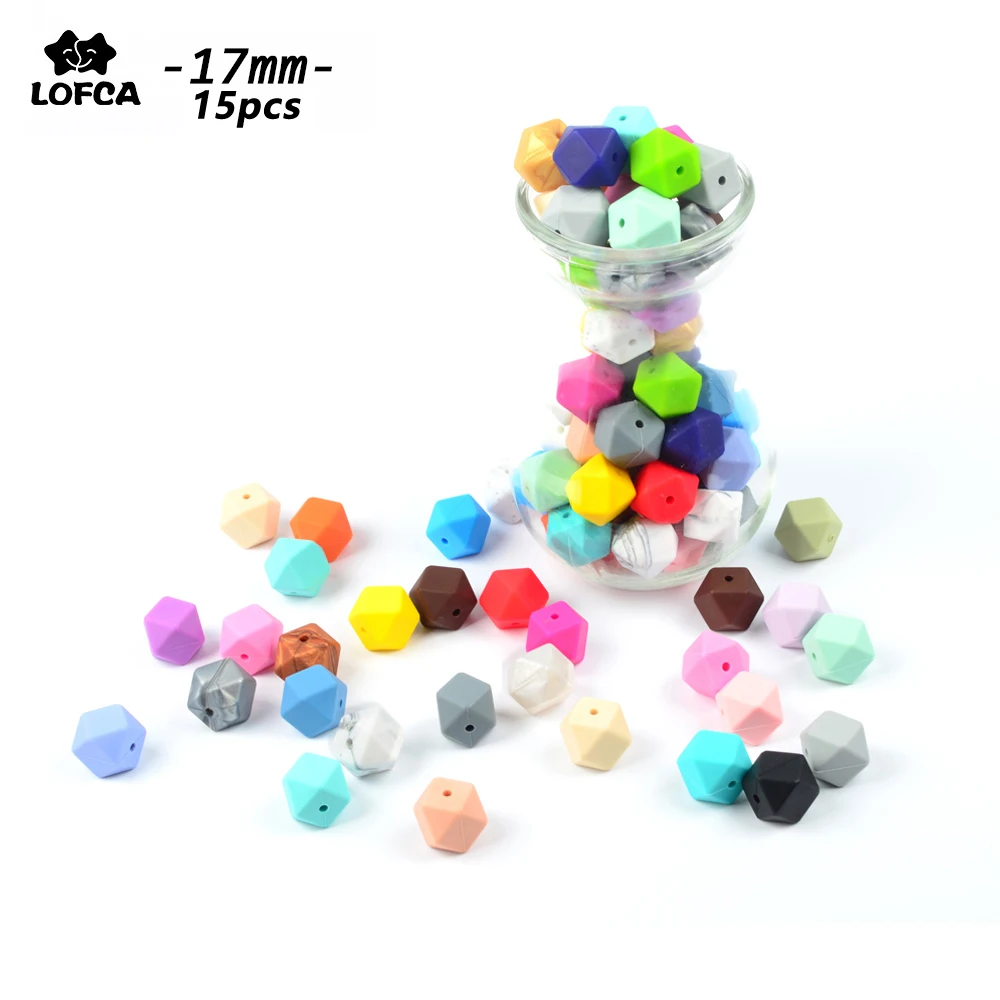 

LOFCA Silicone Hexagon Beads Teething 17mm 15pcs Baby Teether Chewable Nursing Necklace Jewelry DIY Pacifier Holder Accessory