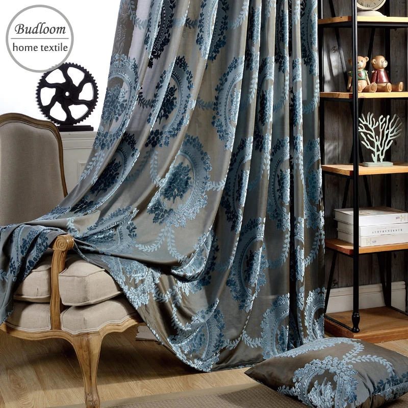 Us 20 0 Off Clic European Curtains Flocked Jacquard Tulle Green Brown Blue For Living Room Luxury Bedroom In Us 20 0 Off Clic European Curtains Flocked Jacquard Tulle Green Brown Blue For Living Room Luxury Bedroom In