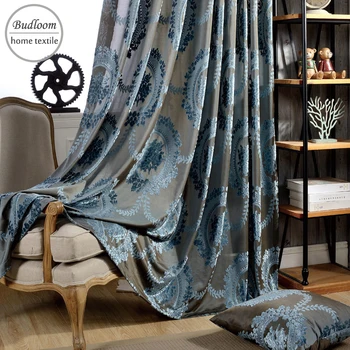 

Classic European curtains Flocked Jacquard tulle curtains green brown blue curtains for living room luxury curtains for bedroom