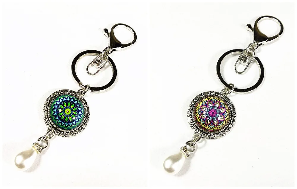 

1pc Bandanna Key Chains Mandala Flower Key ring Buddhism Zen Picture Glass Pendant Key buckle,handmade Jewelry For Women