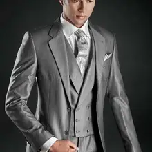 Итальянские мужские костюмы под заказ смокинг для выпускного вечера серебристо-серые свадебные костюмы для мужчин смокинг с лацканами с острыми углами Лучший мужской костюм(пальто+ брюки+ жилет