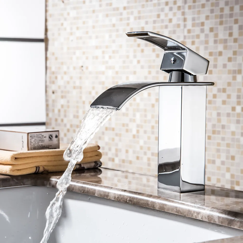 Wholesale And Retail Deck Mount Waterfall Bathroom Faucet Vanity Vessel Sinks Mixer Tap Cold And Hot Water Tap Torneira Cozinha3