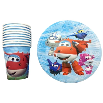 

For 30 People Tableware Set Boy Favors Superwings Theme Plates Baby Shower Superwings Decoration Happy Birthday Party Cups 60PCS