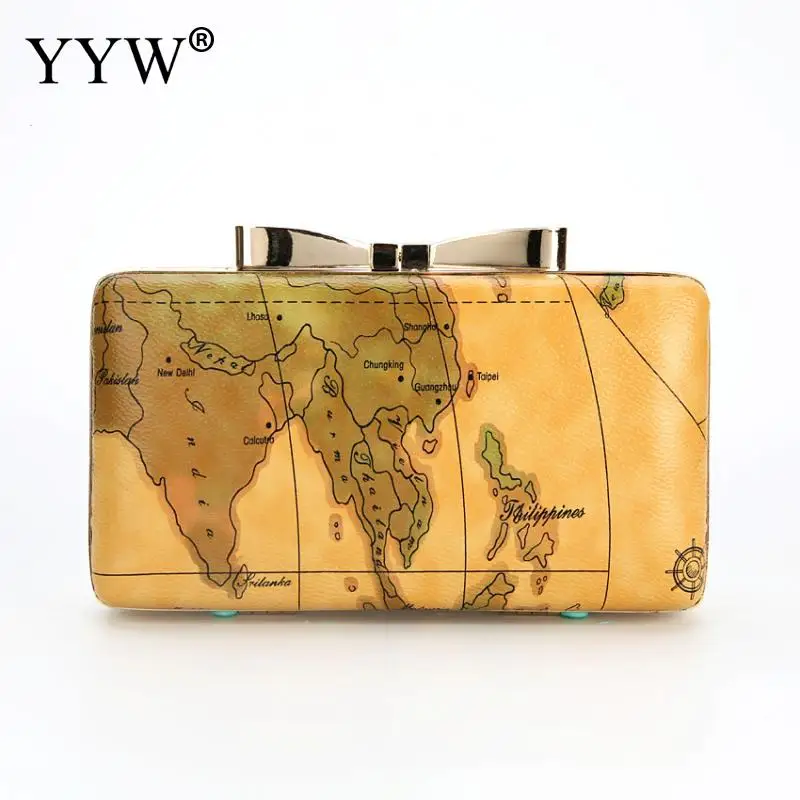 

New Map Clutch Bag With Chain Small Evening Party Vintage Wedding Bags For Women Pillow Clutches And Purse Wedding Luxury Bag
