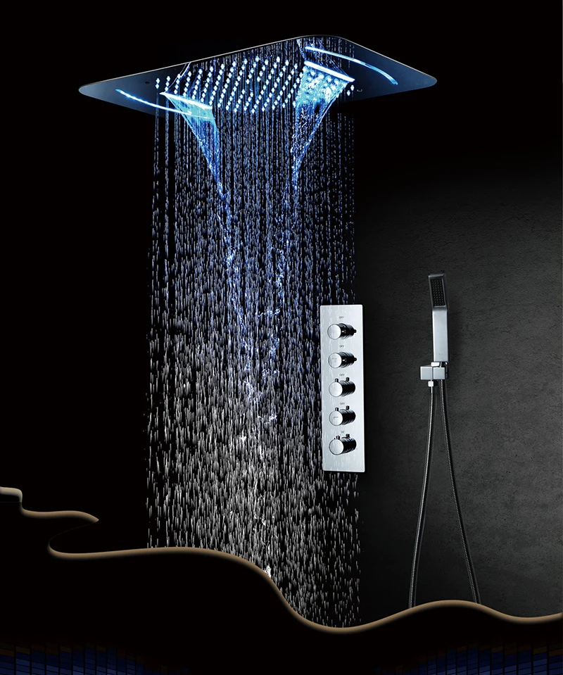 Дождевой светодиодный светильник душевая головка водопад душевая головка туманный Термостатический смеситель для душа встроенный потолочный душевой набор