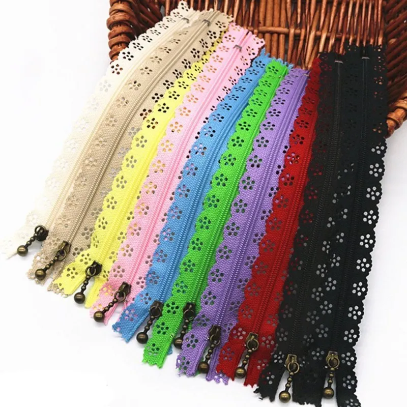 Cerniere in pizzo da 10 pezzi, 20 cm x 2 cm, cerniere in nylon multicolore per abito da sposa, fabbricazione di borse, artigianato da cucito