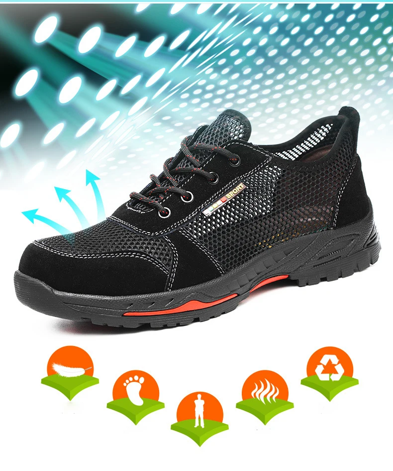 Защитная обувь дышащая защитная обувь для мужчин; легкие летние Противоударная пирсинг рабочие сандалии одинарный, сетчатый кроссовки;