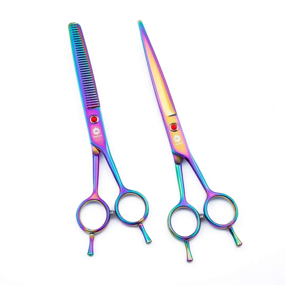 

7.0'' Twin Tail Barber Shears Kit - Hair Cutting and Thinning/Texturizing Scissors Set - Hairdressing Scissors Japanese Straight