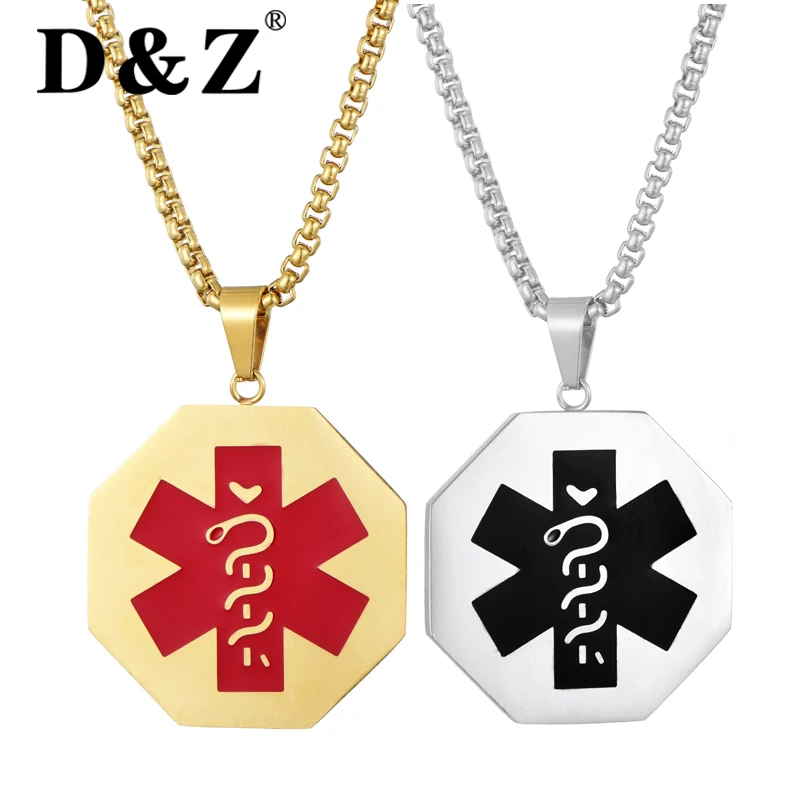D&Z Trendy Medical Alert Notification ID Tag Necklaces & Pendants for