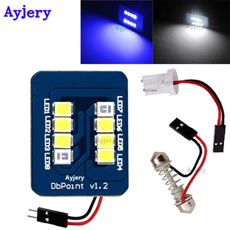 

AYJERY 20 Pcs Panel Lights T10 2835 8 Smd LED Car Light Festoon Dome Light Bulb 12V Festoon + T10 2 Adapter White & Blue Light