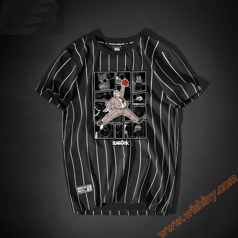 

Quality Slam Dunk Anxi coach T-shirt Men Boys 100% Cotton Tops Black Striped Tee Shirts
