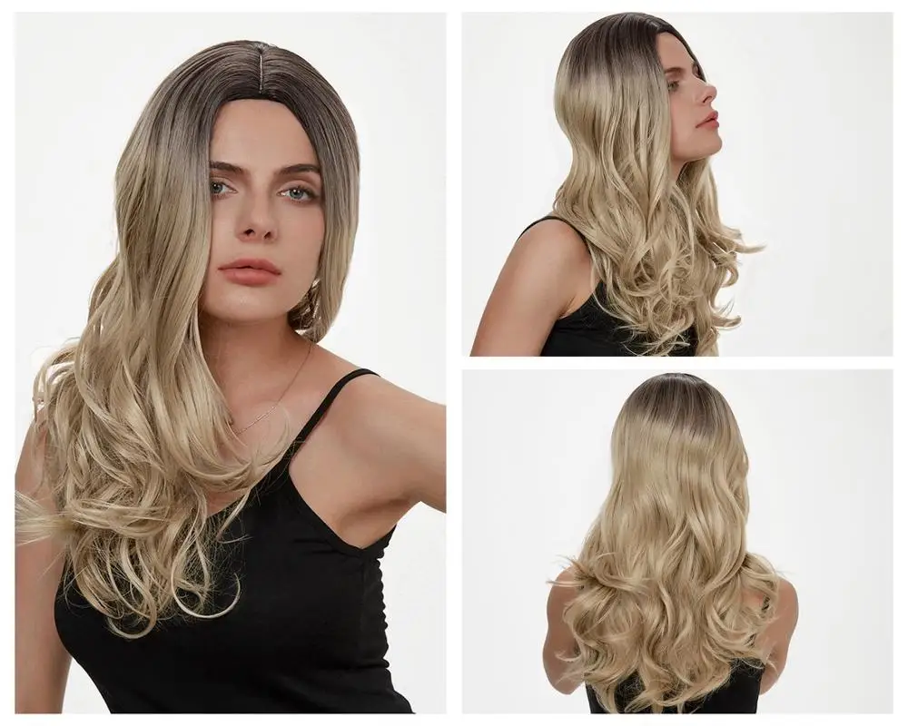 HANNE Ombre Rubio/marrón oscuro peluca larga ondulado sintético de la peluca Cosplay pelucas para mujeres negras pelucas de pelo Natural para las mujeres de 26 pulgadas