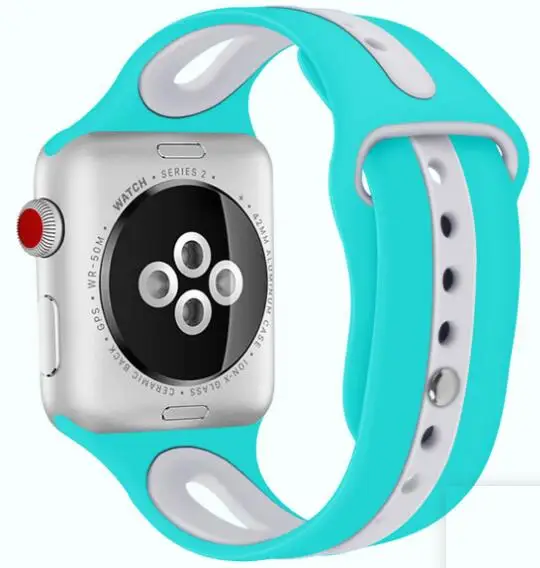 10 цветов модный силиконовый ремешок для часов Apple Watch Series 1 2 3 4 iWatch 38 мм 42 мм 40 мм 44 мм сменный ремешок для браслета - Цвет ремешка: Green White