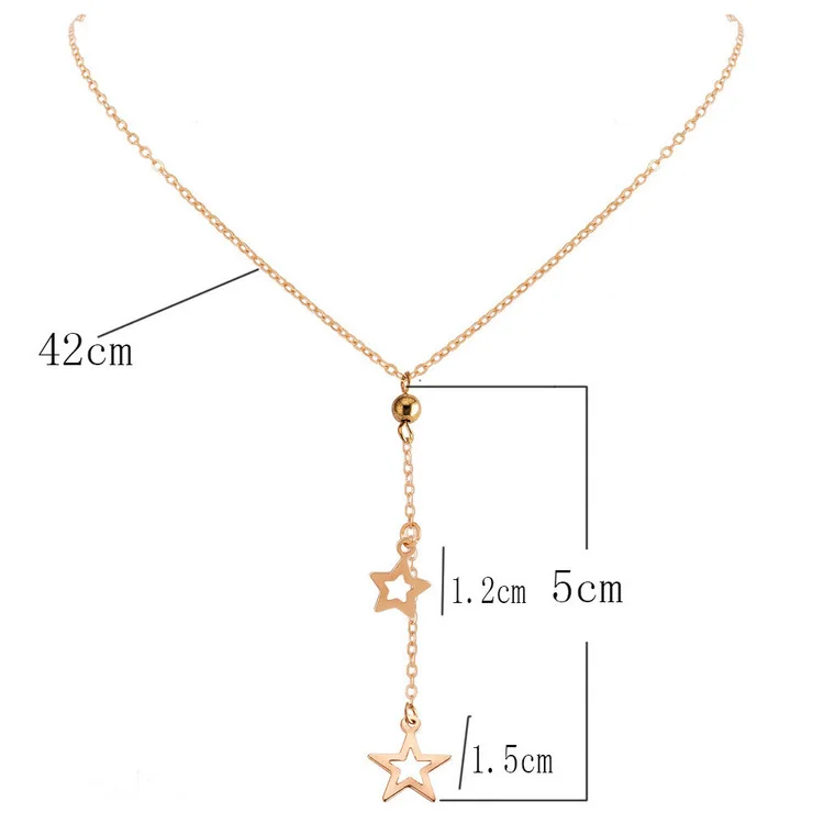 

Fashion Jewelry gold Pentagon Five-pointed Star Pendant Necklace For Women cute Long Sweater Necklace Wholesale