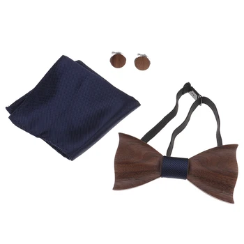 

1 Set Wedding Fashion Wooden Bow Ties Wooden Tie Pocket Square Cufflink Wood Bow Tie Set Men Accessories