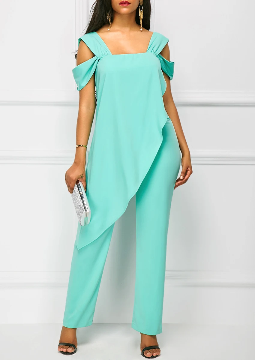 2019 Summer Women Casual Strap Open Back Overlay Jumpsuit Fashion Cold Shoulder Straight Leg Jumpsuit Plus Size Jumpsuits 2019 Summer Women Casual Strap Open Back Overlay Jumpsuit Fashion Cold Shoulder Straight Leg Jumpsuit Plus Size Jumpsuits
