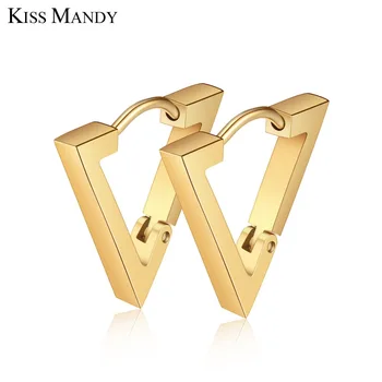 

KISS MANDY Triangle Stainless Steel Stud Earrings For Female Men Jewelry Punk Rock Gold-color Earring Gift FE100