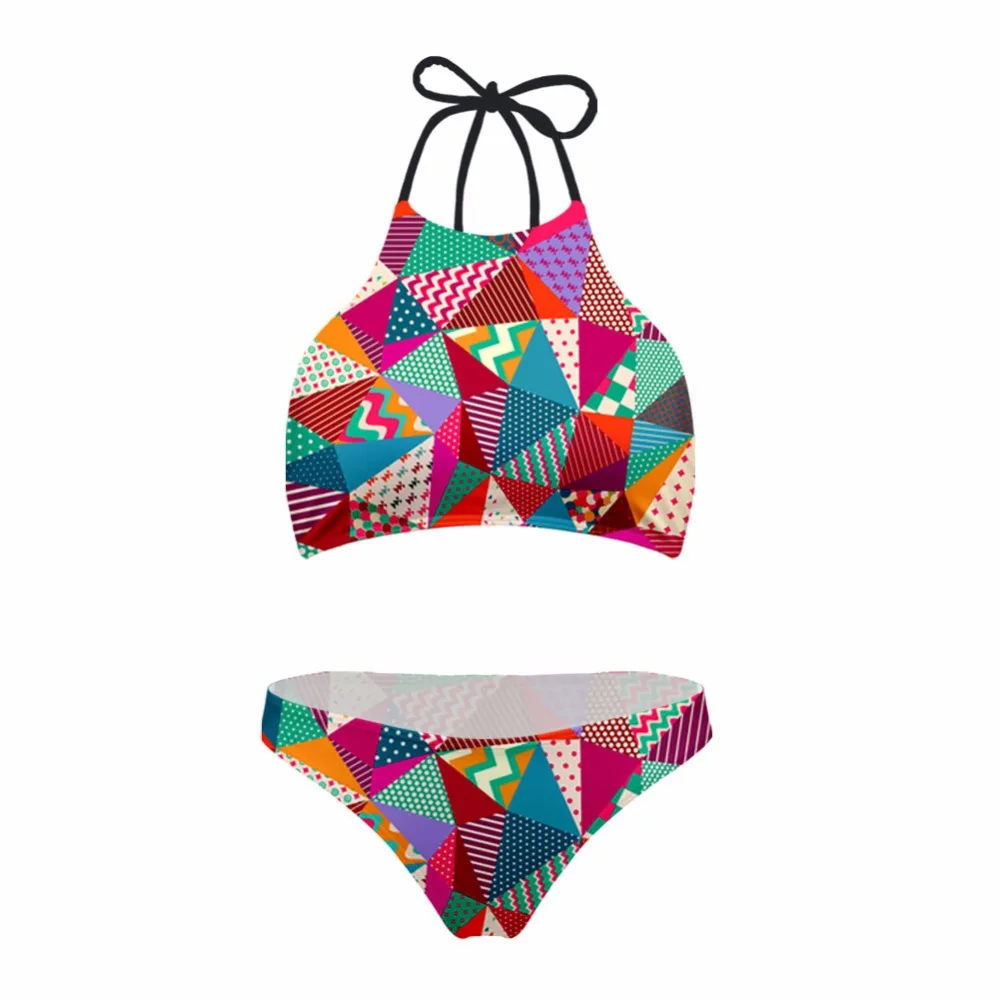 

FORUDESGINS Women Brazilian Bikini Set Sexy Halter Swimsuit 3D Geometry Printing Female Push Up Swimwear Large Size Cintura Alta