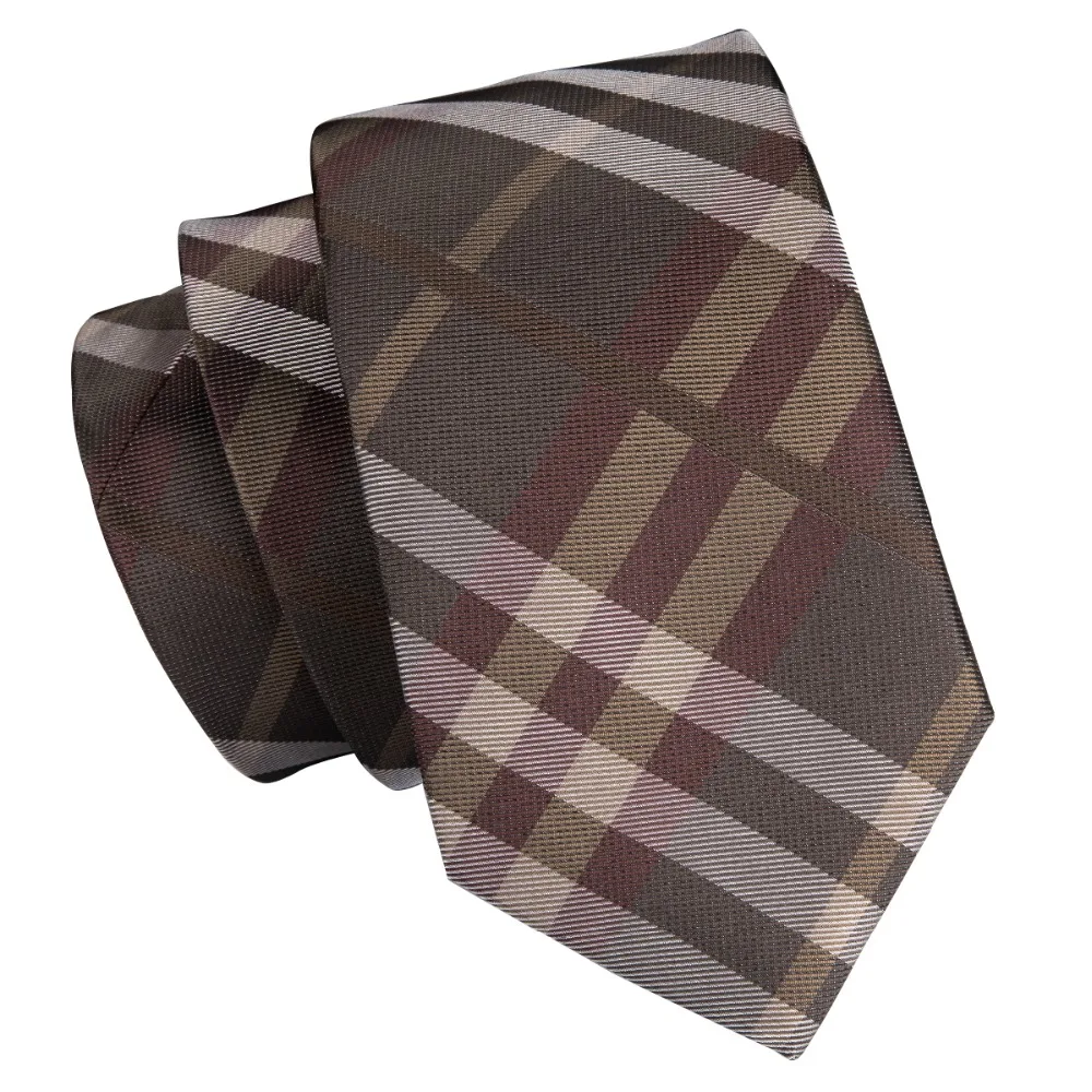 C-3014 Hi-Tie мужской галстук шелковый галстук Клетчатые Коричневые галстуки для мужчин высококачественный носовой платок запонки набор мужской свадебный кармашек квадратный галстук