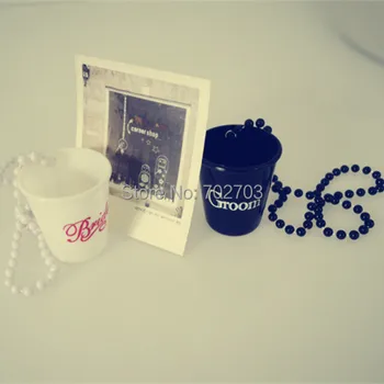 

4pcs/lot mixed white & black Bride and groom Letters Bachelortte Party Shot Glass With Necklace(2pcs white and 2pcs black)