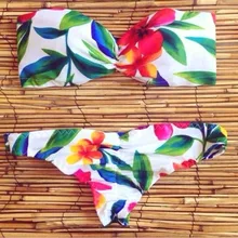 Новые бикини из двух частей горячее сексуальное с цветочным принтом, женское Бикини бандо купальник пуш-ап бикини набор