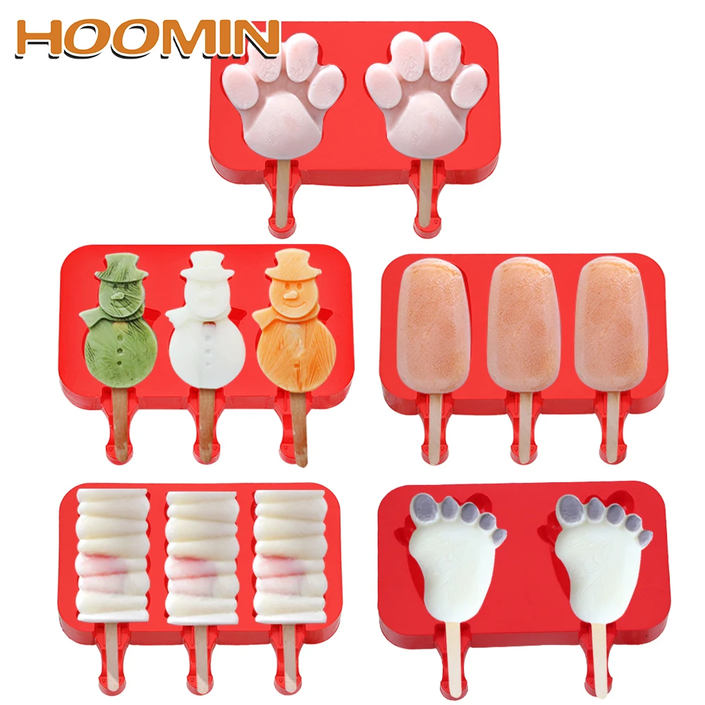 HOOMIN Lovely Popsicle Maker Mould Silicone Mold Ice Cream Jelly Popsicle with 20 Pcs Sticks Cartoon Pop Tray