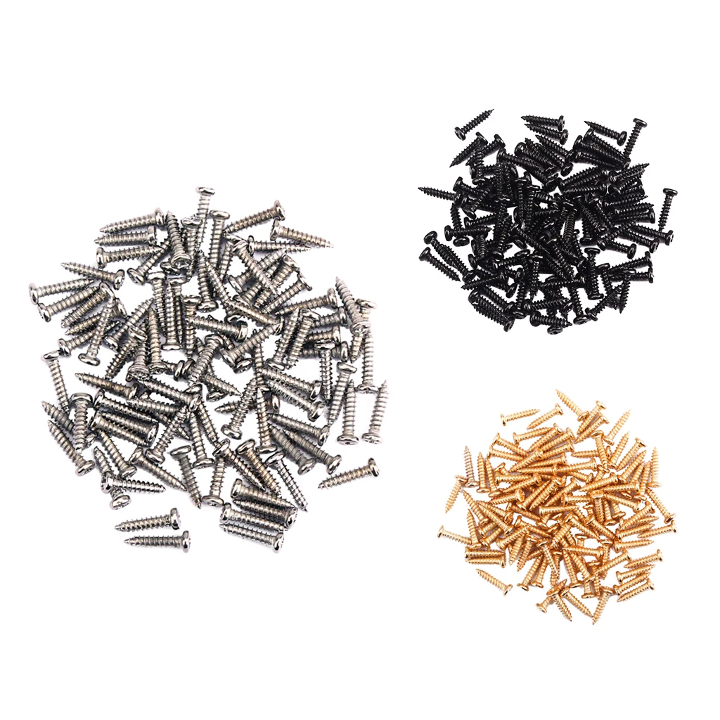 100 Pieces Iron Tuning Peg Tuner Mounting Screws for Guitar Bass Ukulele Mandolin Parts M2.2 Nickel/Black/Golden