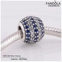 Аутентичные 925 пробы Серебряный Синий уложенные волнами полосы Шарм бусы для ювелирных изделий Fit бренд браслет