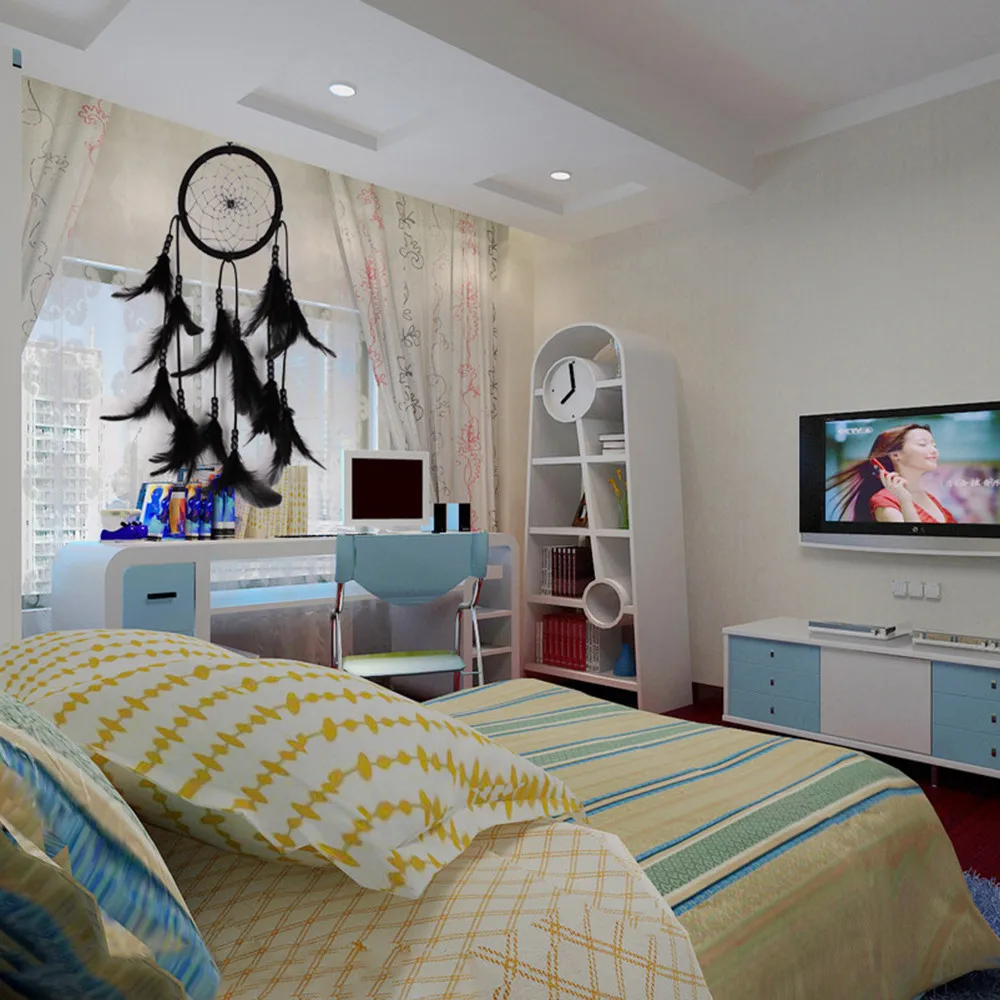 

Nordic Dream Catcher Feather Girl Style Handmade Dreamcatcher With String Light Innovative Home Bedside Wall Hanging Decoration