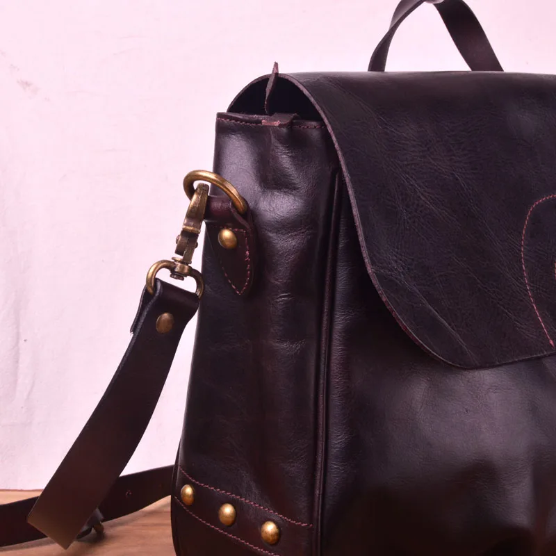 EUMOAN Head layer planted tanning cowhide vintage men's postman bag, hand-held briefcase, men's leather shoulder slant bag