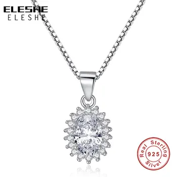 

ELESHE Authentic Solid Real 100% 925 Sterling Silver Sparkling Flower Shape Austrian Crystal Necklace Pendant for Women Girls