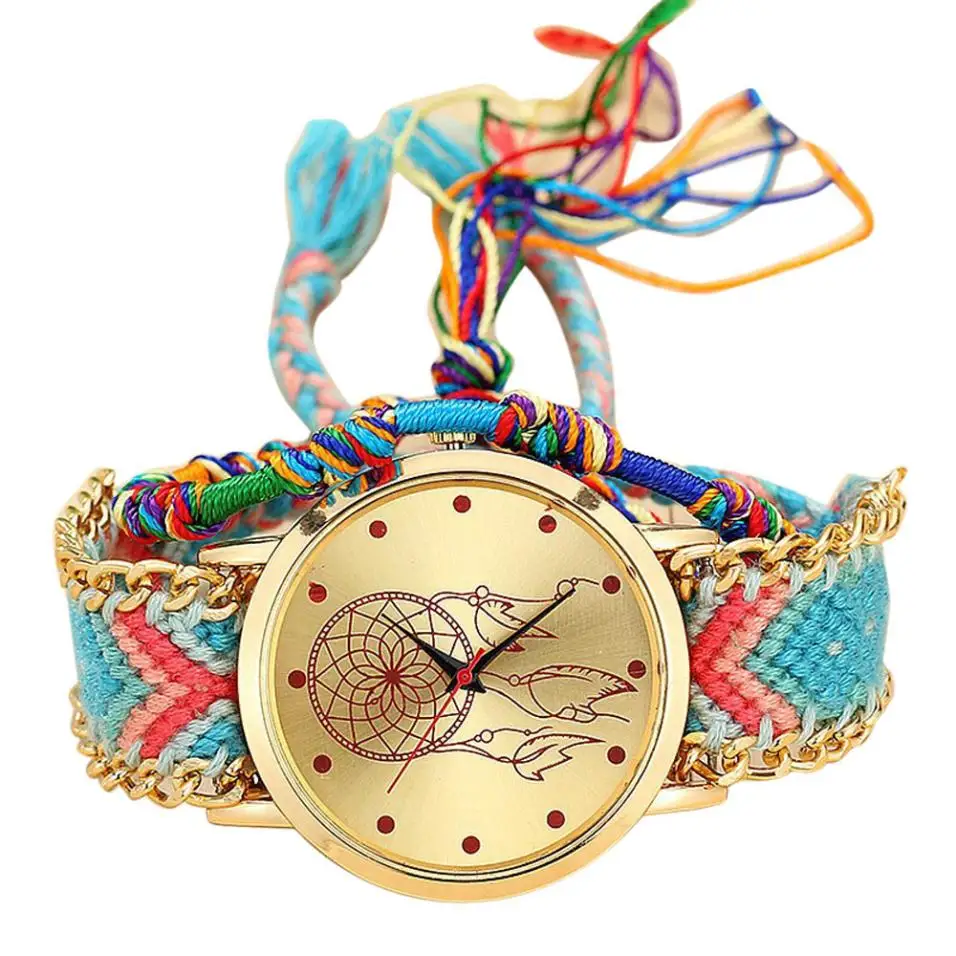 

Native Handmade Ladies Vintage Quartz Wristwatch Dreamcatcher Friendship Watches folk-custom female bracelet Clock Montre Femme