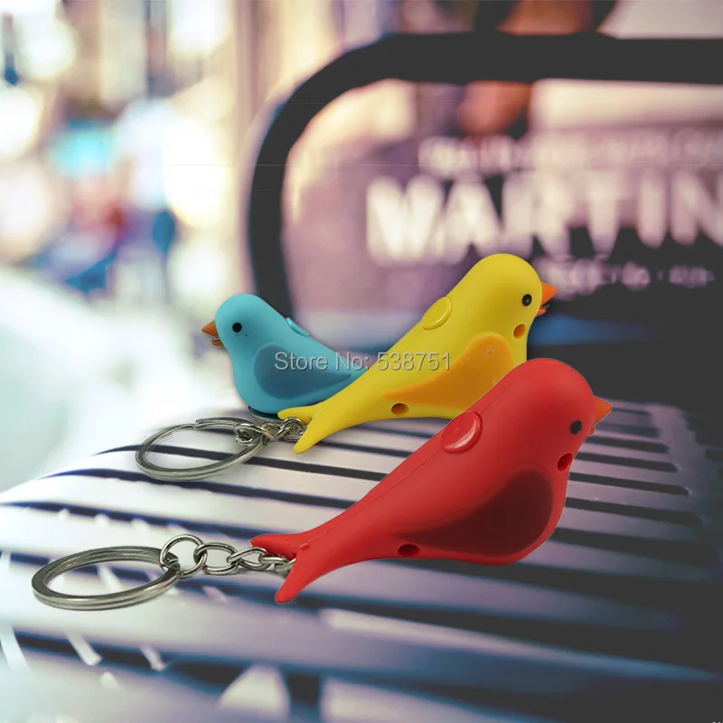 

FREE SHIPPING by FEDEX 100pcs/lot Wholesale Bird Keychain Plastic Magpie Key Chain LED Keyring with Sound