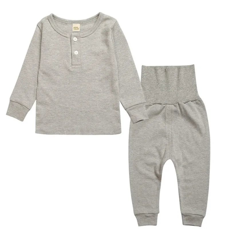 Детские пижамные комплекты осенне-зимнее нижнее белье костюмы для маленьких мальчиков и девочек детская хлопковая однотонная Домашняя одежда Топы+ брюки, одежда для сна