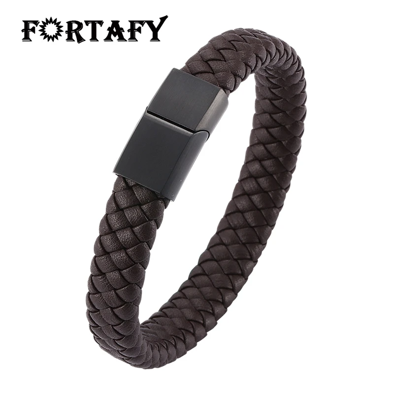 

Trendy Jewelry Male Handmade Braided Leather Men Bracelet Punk Stainless Steel Wristband Magnetic Clasps Bracelet Men Gift WP740