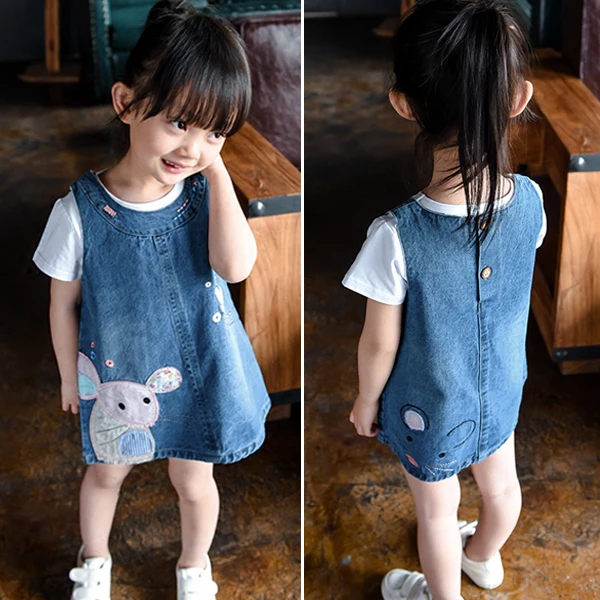 2019 Girls denim Vest Dress New Cute mouse Baby Kids Girls Toddler Denim Jeans Overalls Sleeveless Dress Clothes 2-6Y 6