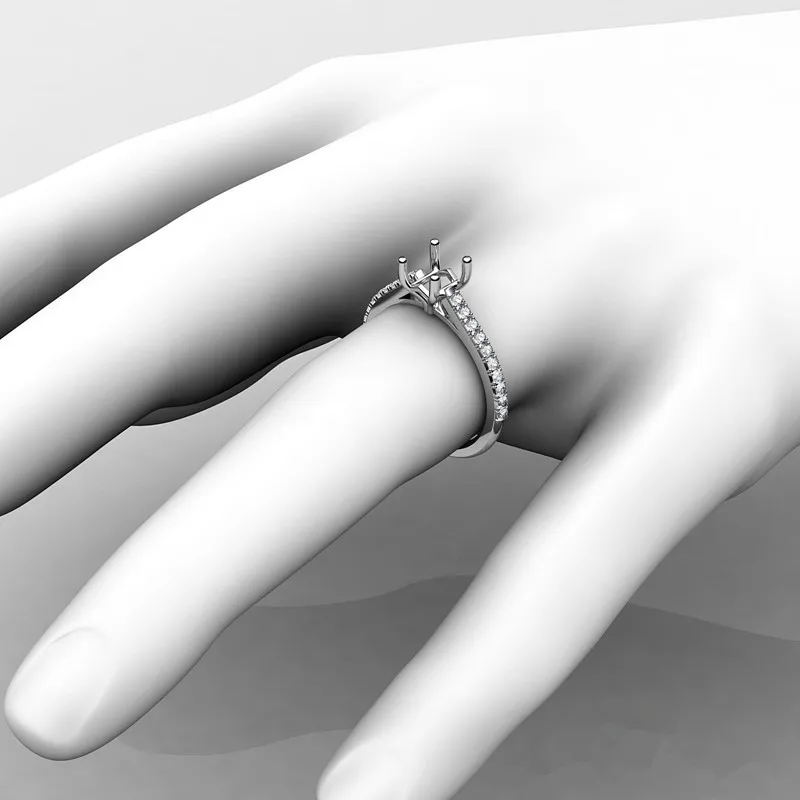 Контакт настройки Asscher Diamond Обручение кольцо Маунт Semi 14 К белого золота 0.35Ct