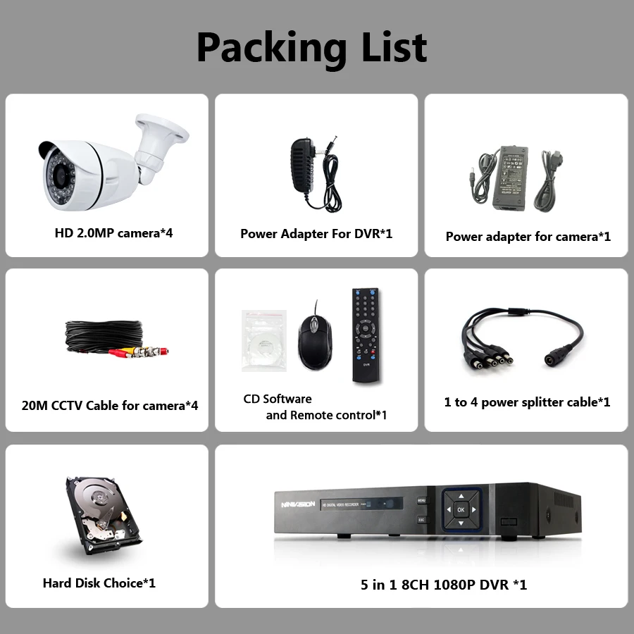 High quality NINNIVISION 16CH HD 1080P HDMI DVR 8pcs 1080P 2.0MP CCTV Camera Video Surveillance System Outdoor IR cut CCTV Kits High quality NINNIVISION 16CH HD 1080P HDMI DVR 8pcs 1080P 2.0MP CCTV Camera Video Surveillance System Outdoor IR cut CCTV Kits
