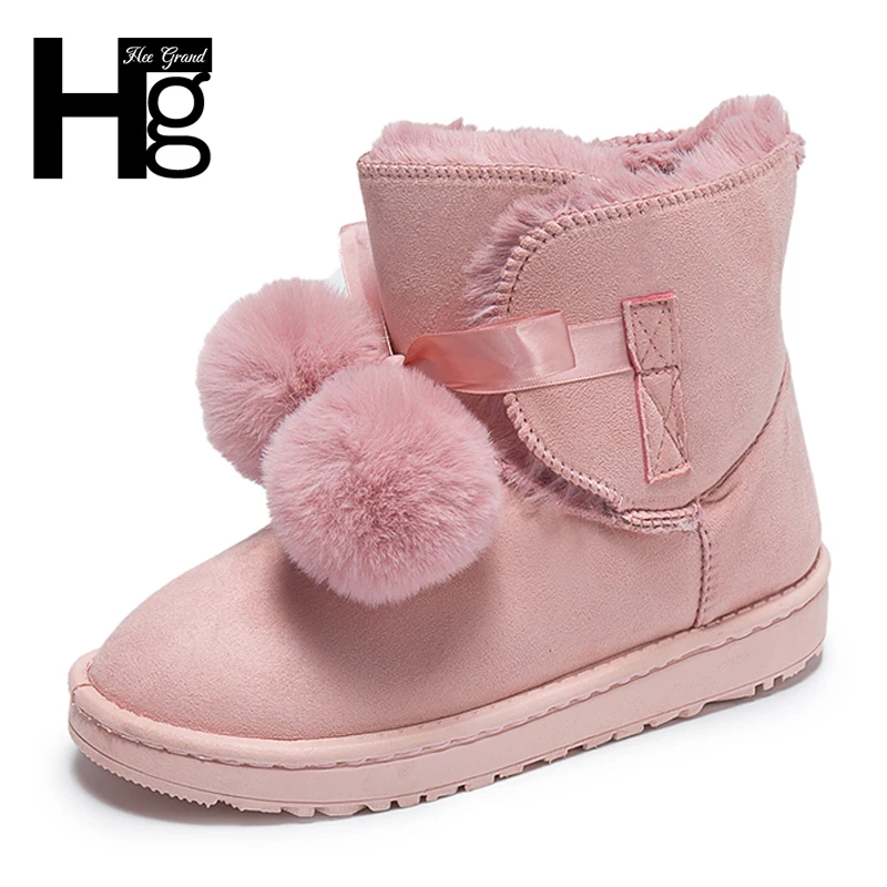 

HEE GRAND Poms Hot Sale Fashion Women Winter Boots 4 Color Sew Warm Girl Boots Slip on Black Shoes Student Snow Boots XWX7008