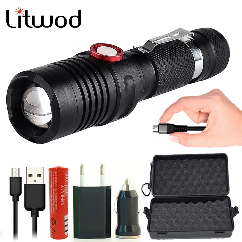 

litwod z20 Micro USB rechargeable LED Flashlight Torch XML L2 4000LM light lantern ON / OFF switch for Camping Hiking