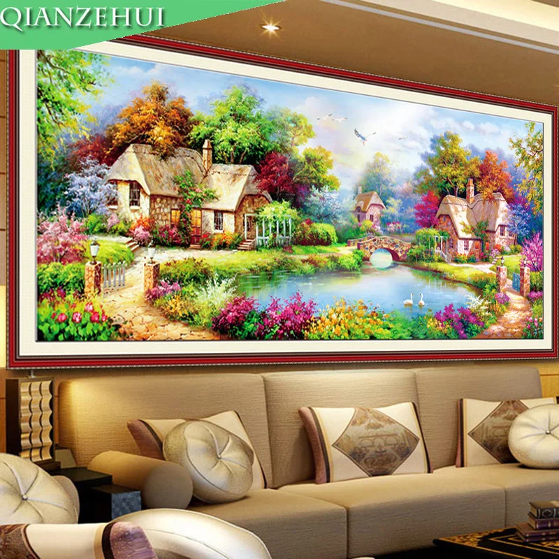 

DIY Diamond Embroidery,Round Diamond European garden cottage Full rhinestone 5D Diamond painting cross stitch,needlework
