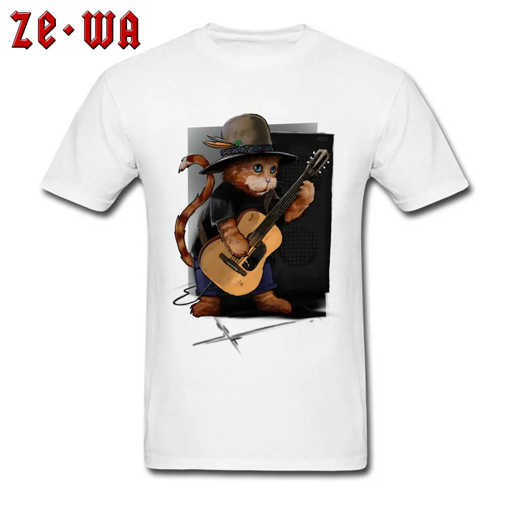 Fitness Tight Summer Fall Pure Cotton Round Collar Tees Short Sleeve Casual Clothing Shirt 2018 New Fashion Cool Top T-shirts cool cat playing guitar animal art white