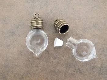 

Free ship!! 26x13mm Flat heart shapes glass vial pendant necklace with antique bronze cap set glass bottle pendant