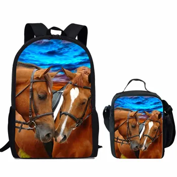 

ThiKin 2pcs/set School Bags Set for Children Student Bookbag Teenager Boy Horse Printed Schoolbag Backpack Mochila Infantil