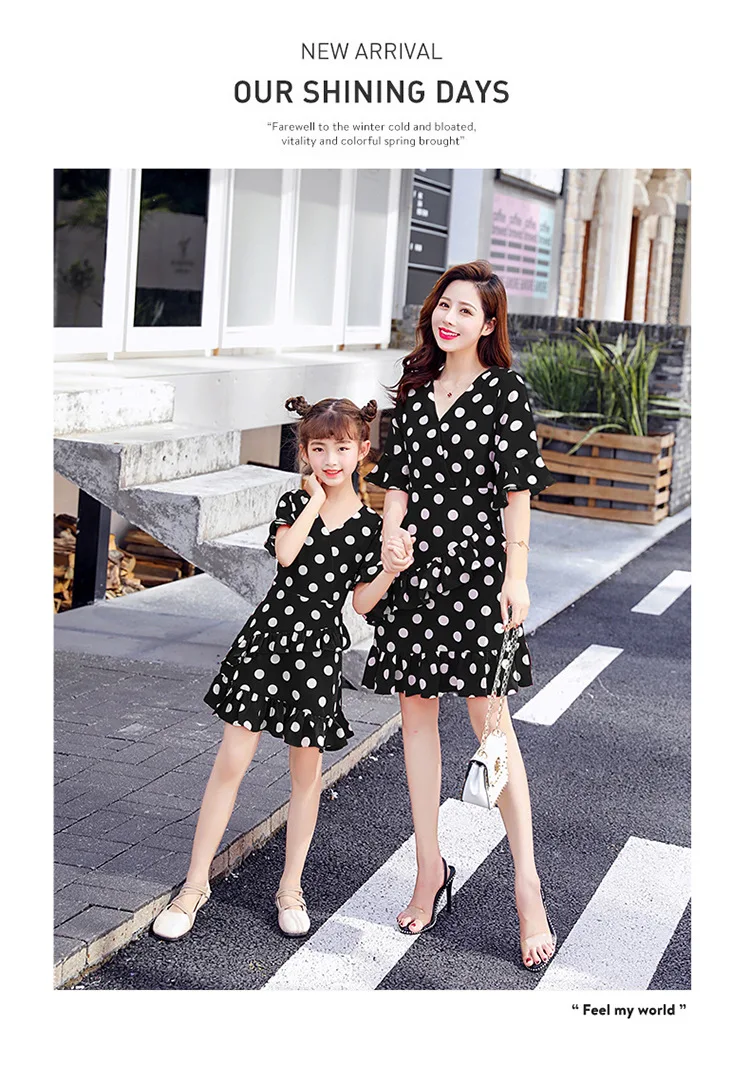 WLG одежда для всей семьи одежда «Мама и я» черные, винно-красные в горошек летние платья
